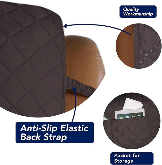 PureFit Reversible Quilted Sofa Cover, Water Resistant Slipcover Furniture Protector, Washable Couch Cover with Non Slip and Elastic Straps for Kids, Dogs (Oversized Recliner, Chocolate/Chocolate)