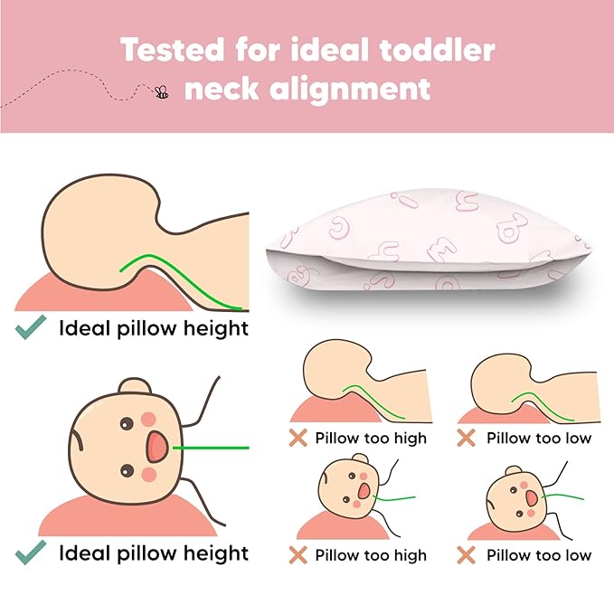 Toddler Pillow with Pillowcase - 13x18 My Little Dreamy Pillow, Organic Cotton Toddler Pillows for Sleeping, Kids Pillow, Travel Pillows,Mini Pillow,Nursery Pillow,Toddler Bed Pillow (ABC Land Rose)