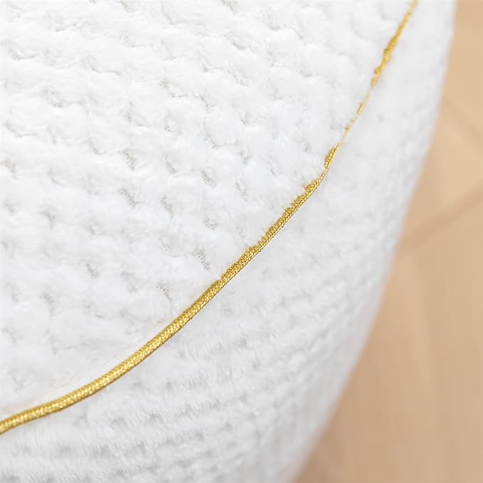 Round Stuffed Pouf Ottoman 20x20x12 Inches Faux Fur Ottoman Foot Rest Under Desk Floor Pouf Foot Stool Poof for Living Room, Bedroom Small Furniture (White)