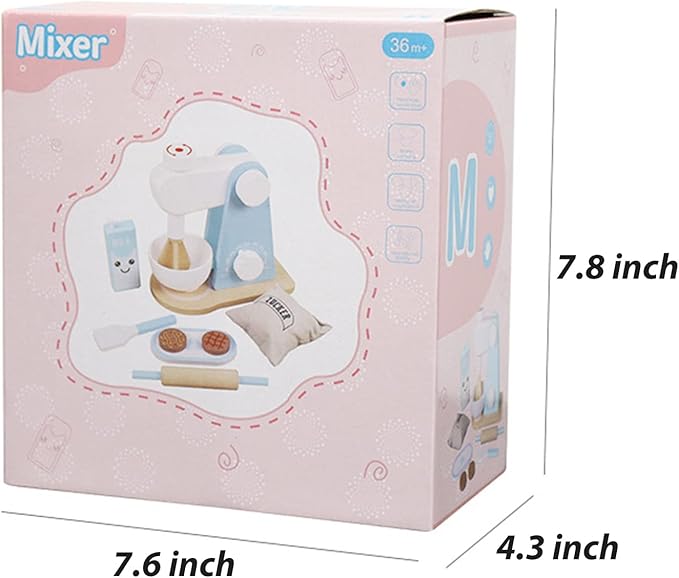 Wooden Kitchen Mixer Set, Bake-Cookie Blender Toy Play Kitchen Accessories, Education Pretend Play Game Interactive Early Learning Toys for Kids, Birthday Gift for 3 4 5 6 7 Ages Boys Girls, 9 Pieces
