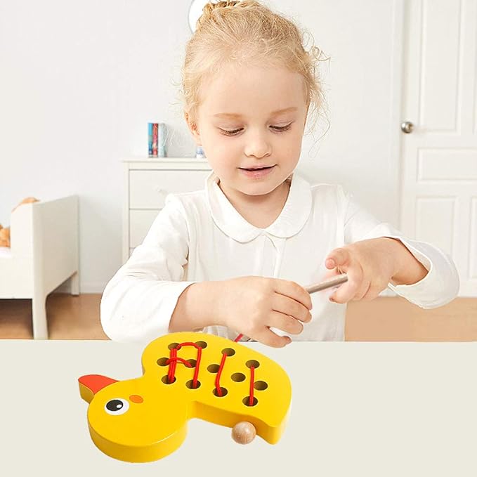 Skrtuan Wooden Lacing Duck Threading Toys Wood Block Puzzle Car Airplane Travel Game Montessori Early Development Fine Motor Skills Educational Gift for 1 2 3 Years Old Toddlers Baby Kids