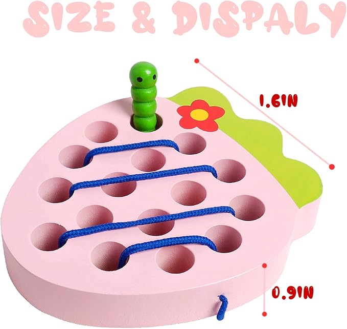 Wooden Lacing Toys for Toddlers, Baby Toys Strawberry Threading Toys Learning Fine Motor Skills,Montessori Sensory Educational Toys Wooden Block Puzzle Travel Toys for 1 2 3 Years Old Baby Boys Girls