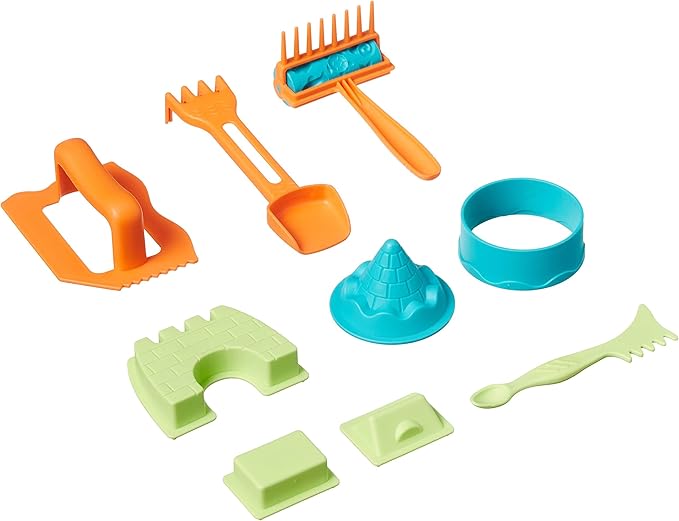 Amazon Basics 3lbs Moldable Sensory Play Sand with Castle Molds and Tool Set, for Kids Ages 3 and Up, Medium, Natural Sand, 11 Count (Pack of 1)