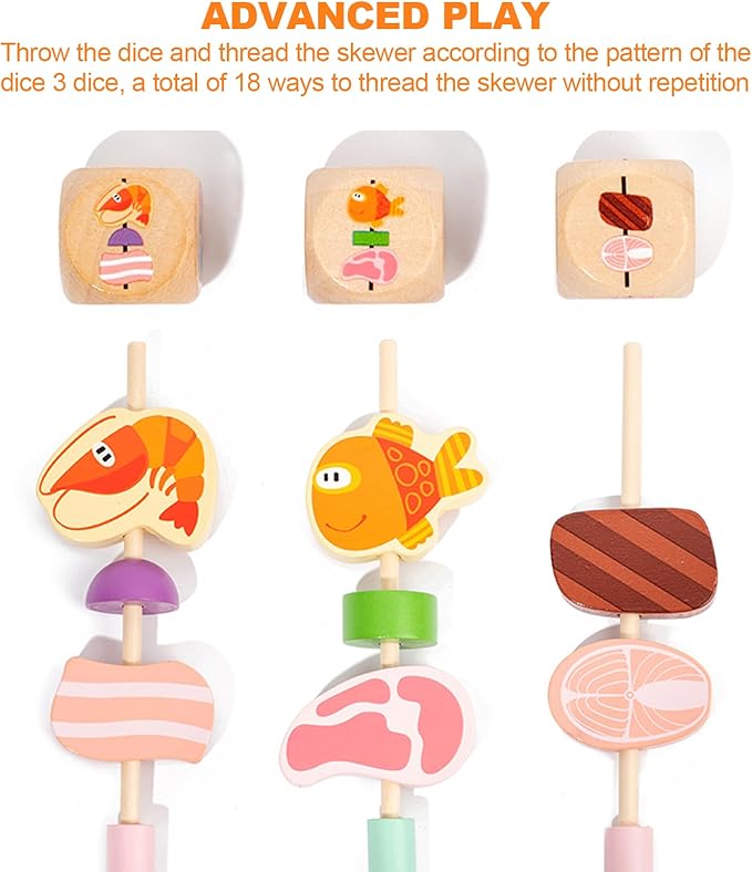 Wooden Grill Playset for Kids 3 Years Old,Children BBQ Grill Playset,2025 New Upgrade Play Kitchen Toy Grill-Pink，chiristmas Gift for Kids