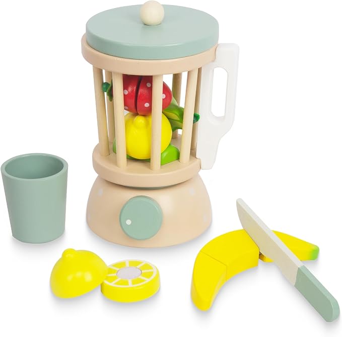 Kids Play Kitchen Toys, Wooden Fruits Juicer for Kids, Pretend Play Kitchen Accessories, Montessori Learning Toy for Toddlers 1-3