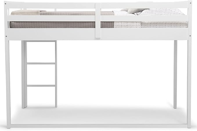 Delta Children Twin Loft Bed with Guardrail and Ladder + Tent [Bundle], White/Chevron