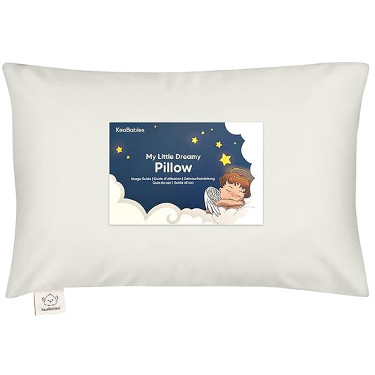 Toddler Pillow with Pillowcase - 13x18 My Little Dreamy Pillow, Organic Cotton Toddler Pillows for Sleeping, Kids Pillow, Travel Pillows, Mini Pillow, Nursery Pillow, Toddler Bed Pillow (Pearl Gray)