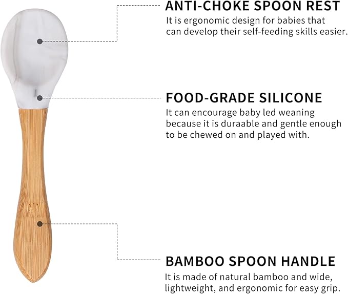 Baby Bamboo Bowls with Suction and Matching Spoon Set, 3 Piece Feeding Supplies Set for Infant, Toddlers, Detachable Silicone Suction Stay Put Base for Wooden Bowl, Plate