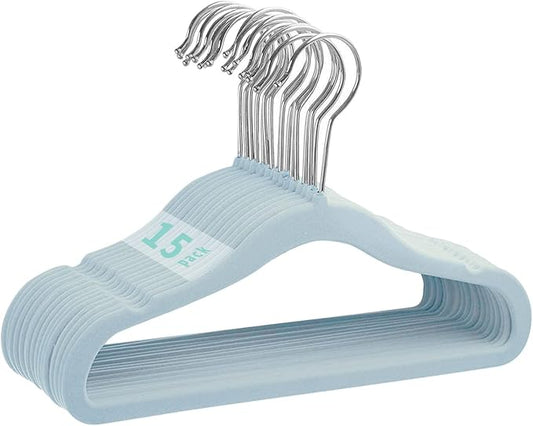 Kids Velvet Hangers 15 Pack, 11 Inch Size Non-Slip Baby Hangers, Space-Saving Nursery Hangers, Perfect Infant/Toddler Clothes Hangers for Daily Use(Blue)