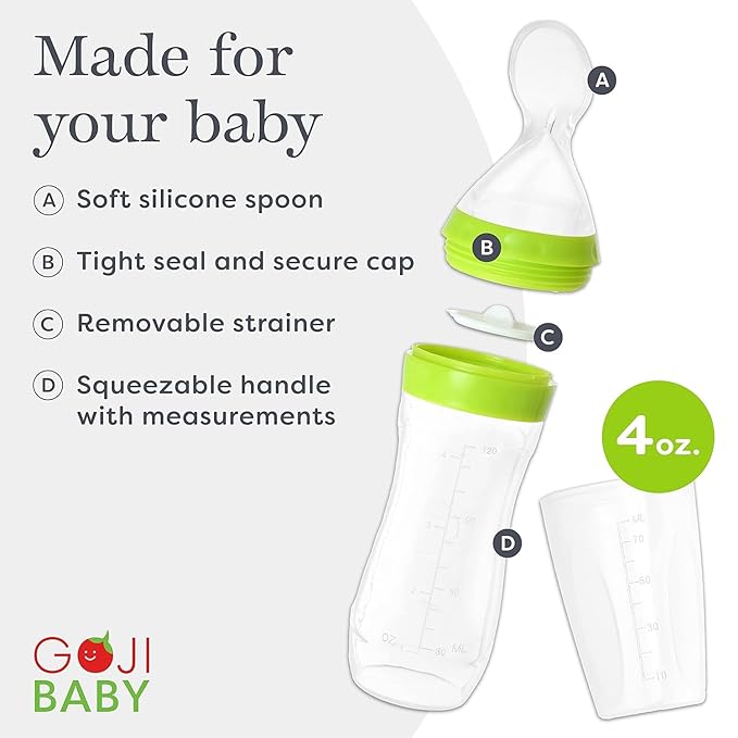 – Baby Food Dispensing Spoon – Mess-Free Feeding – Silicone Baby Food Dispenser for 4+ Months – Precise Food-Release Bottle Spoon Feeder – Straining Baby Squeeze Spoon (Green, 4 Pack)