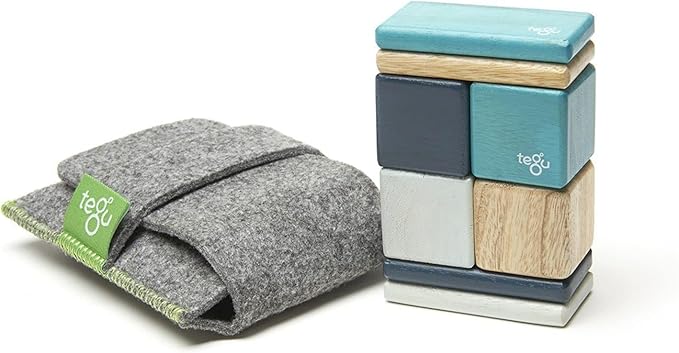 8 Piece Tegu Pocket Pouch Magnetic Wooden Block Set, Blue