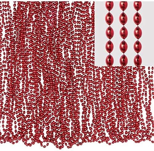 Amscan Metallic Oval Bead Party Necklaces, 50 Ct, 30", Red