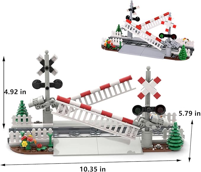 Train Tracks Building Block Set 02, City Train Track Railroad Tracks, Traffic Light Railroad Crossing Building Bricks, Compatible with Lego 853792 Accessory, Kid Gifts for Ages 6+