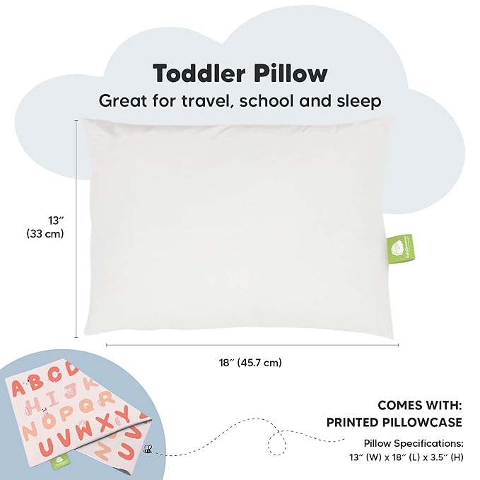 Toddler Pillow with Pillowcase - 13x18 My Little Dreamy Pillow, Organic Cotton Toddler Pillows for Sleeping, Kids Pillow, Travel Pillows,Mini Pillow,Nursery Pillow,Toddler Bed Pillow (KeaABC Sakura)
