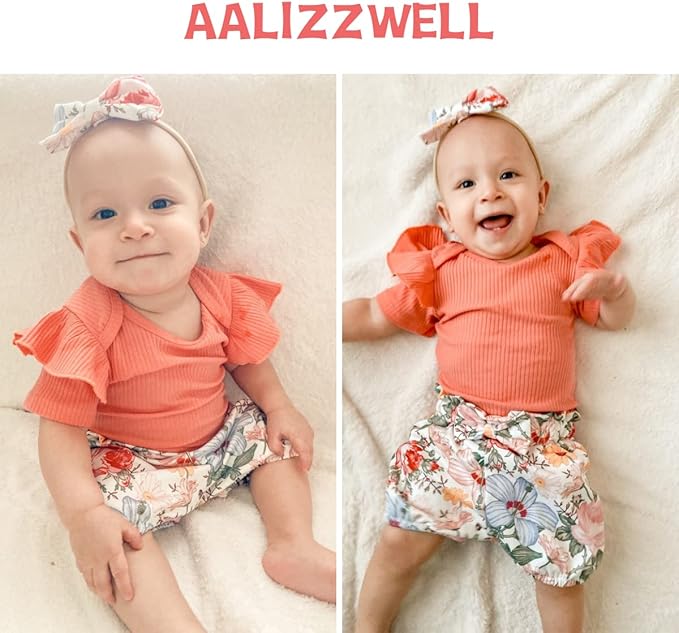 Aalizzwell Baby Girls Ribbed Bodysuit Bloomer Shorts Outfits Summer Clothes