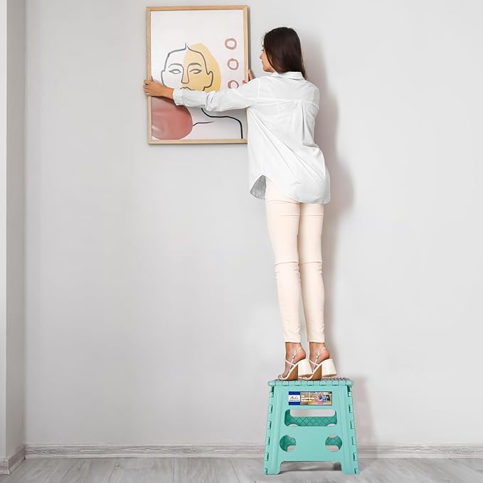 ACKO 10pack Folding Step Stool 13 Inch Stool Heavy Duty Plastic Foldable Step Stools for Kids, Stepping Stool with Handle, Folding Stool Suitable for Kitchen Hold Up to 300 LB (Teal)