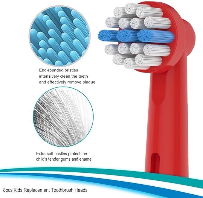 8pcs Kids Toothbrush Replacement Heads Compatible with Oral B Electric Toothbrush, Soft Bristles and Small Heads for Sensitive Teeth and Gum of The Kids