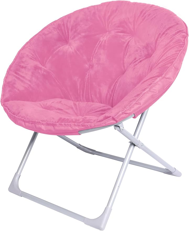 Amazon Basics Soft Faux Fur Saucer Shaped Comfortable Chair with Foldable Metal Frame, for Living Room or Dorm Room, Cozy, Pink, 27.2"D x 32.3"W x 32.3"H