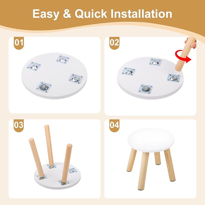 Wooden Step Stool for Kids, Children's Stool Matched Sensory Table, Children Sitting Stool with Assembled Four-Legged, Multi-Purpose Kids Chairs for Bathroom Kitchen Bedroom, Natural Anti-Slip, 1 Pack