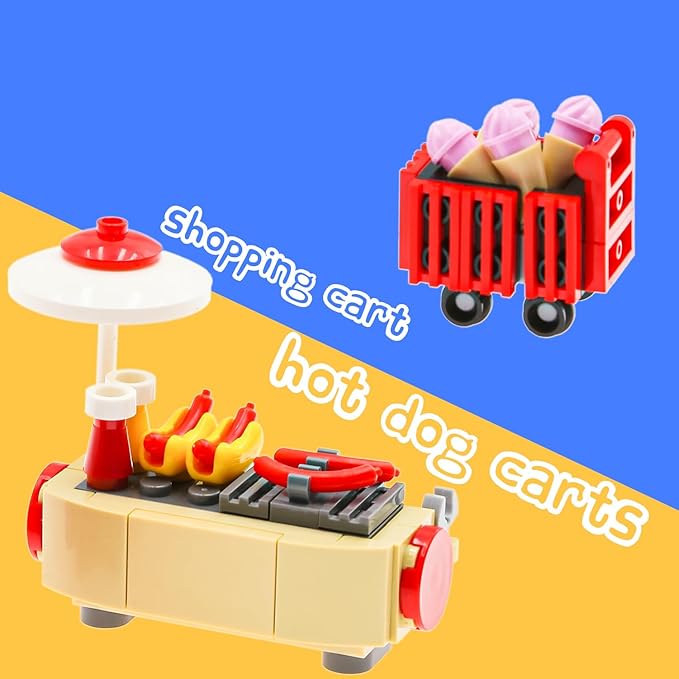 190pcs City-Supermarket-Kitchen Bricks Compatible with Major Brands,Food-Fruits-Apple-Banana Ice-Cream-Sundae-Capcake Chicken-Hotdog stall-Shopping-Trolley DIY-Picnic-Toys Gifts for Kids