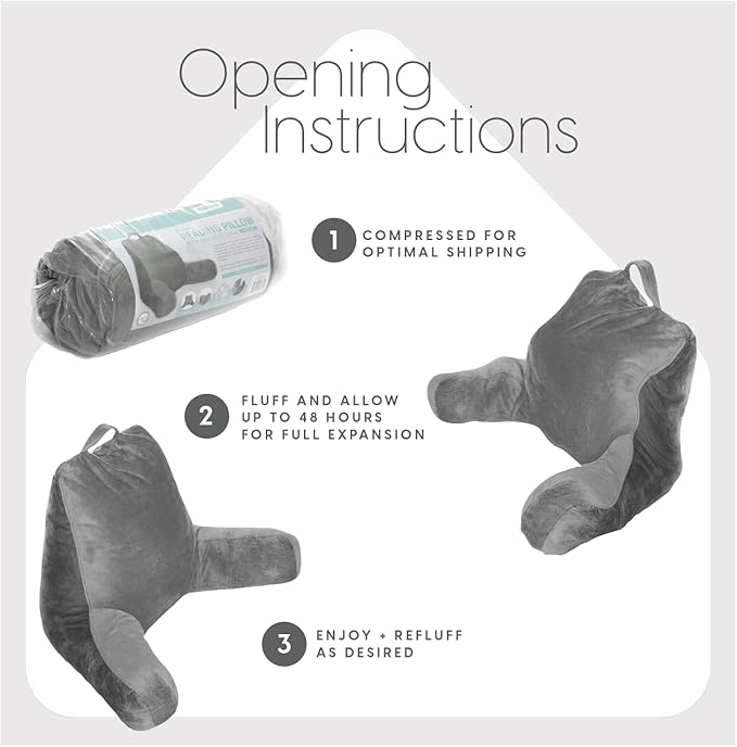 Milliard Reading Pillow with Shredded Memory Foam, Large Adult Backrest with Arms, Back Support for Sitting Up in Bed with Washable Cover (Sit up Pillow)