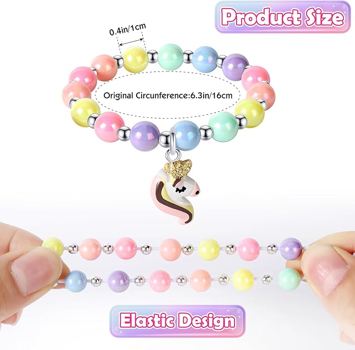 5 Pieces Colorful Girls Unicorn Bracelets Rainbow Beaded Bracelet for Birthday Party Favors Flower Friendship Bracelet Jewelry Little Girls Toddler Costume Butterfly Jewelry