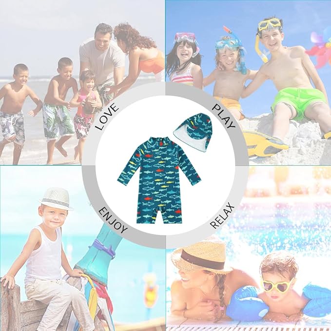 upandfast Baby/Toddler Swimsuit UPF 50+ Sun Protection One Piece Zipper Bathing Suit with Sun Hat Infant Beach Swimwear