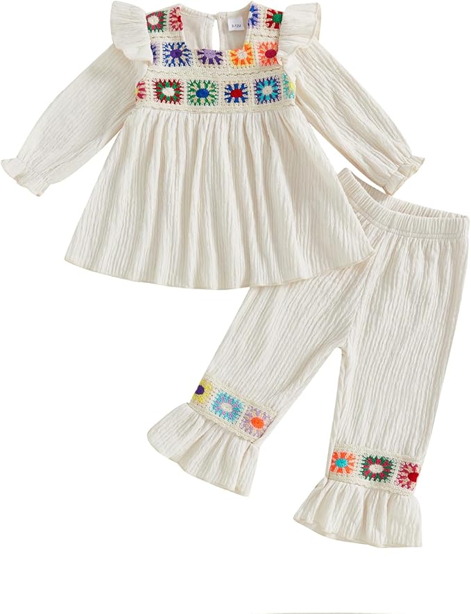 6M-5T Little Girl Clothes Boho Outfit Straps Hearts Shirts Cami Tank Tops Wide Leg Pants Baby Girl Summer Clothes