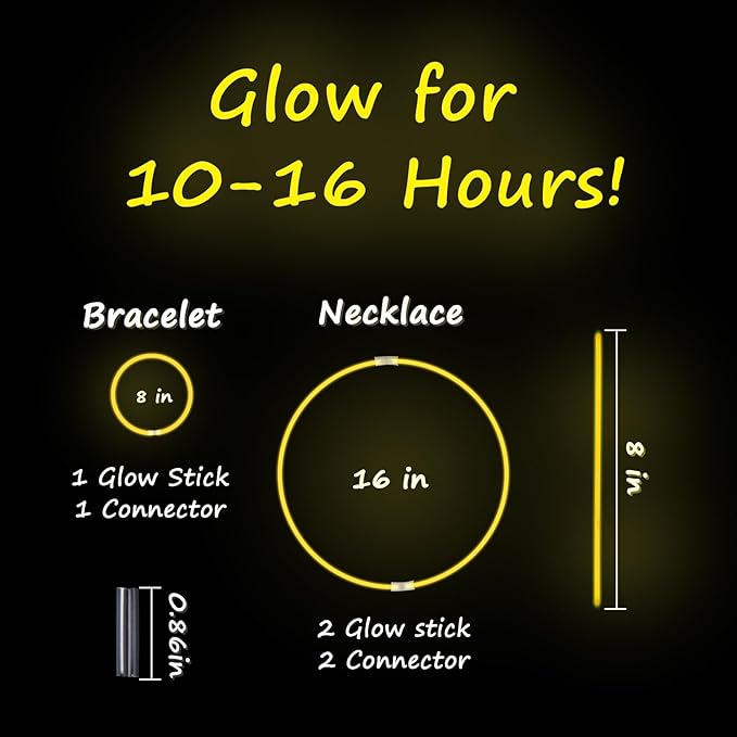 75 Glow Sticks Bracelets and Necklaces, 8'' Glowsticks Bulk Pack Bright Glow in the Dark Party Supplies for Kids (Yellow)