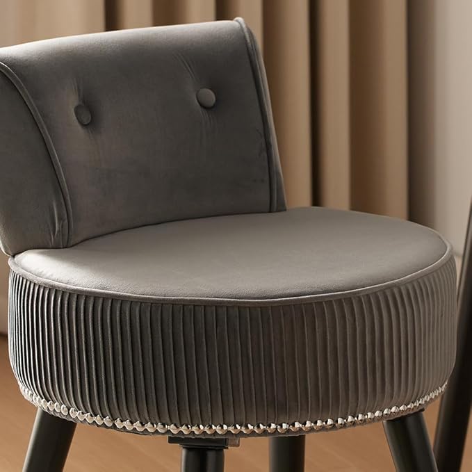 Vanity Stool - Vanity Chair with Back Small Vanity Makeup Vanity Chair Velvet Vanity Stool Chair Tufted Accent Chairs Makeup Chair for Vanity for Women Girls and Kids (Grey)