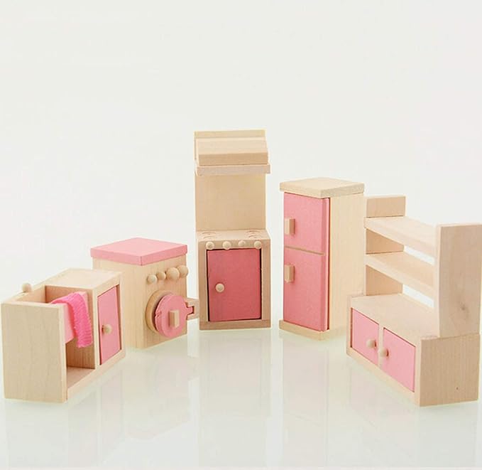 Wooden Doll House Furniture Set Toy for Baby Kids Kitchen Room