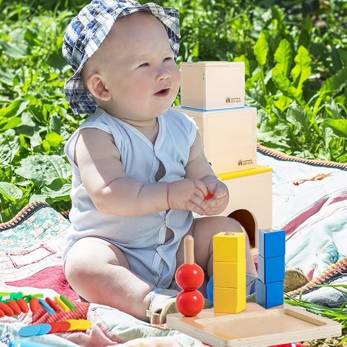Adena Montessori Play Kit for 16-18 Months Baby,6 in 1 Learning Educational Toys for Toddler,Include 7-in-1 Play Set,Farm Animal Puzzle,Stacking Pegboard and more,Christmas Birthday Gift for Boys Girl