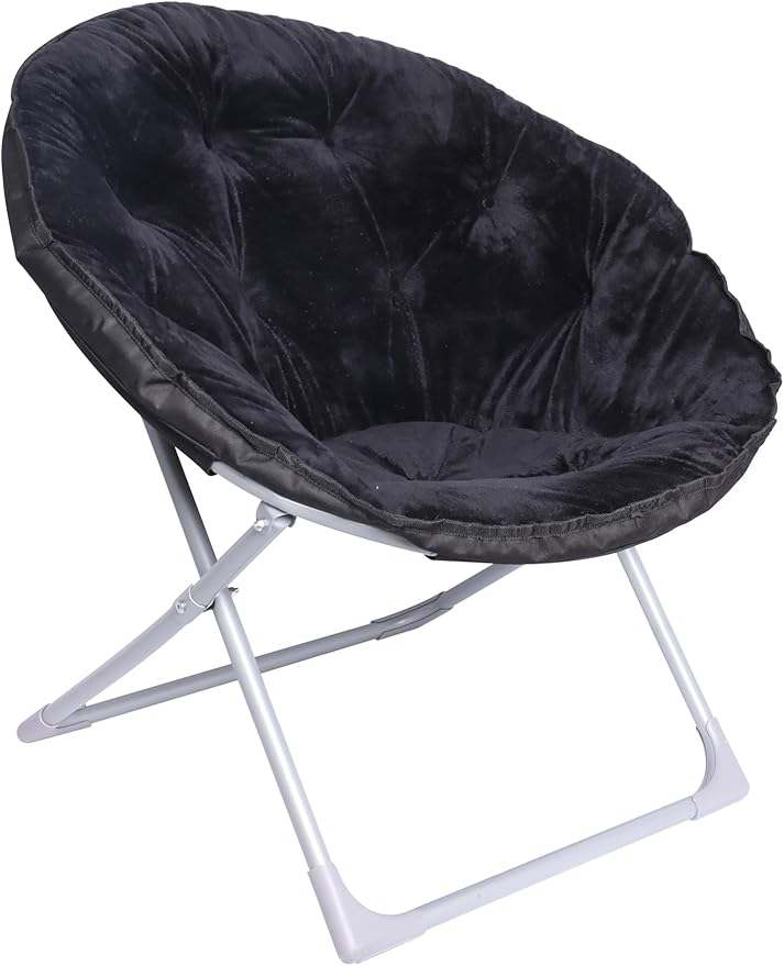 Amazon Basics Faux Fur Saucer Shaped Chair with Metal Frame Black 27.2"D x 32.3"W x 32.3"H
