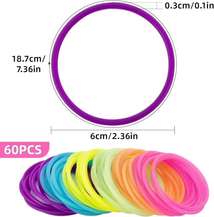 60 Jelly Bracelets 80's Adult Size - MAQIHAN Neon Gummy Bracelets for Women Kids 80s Jelly Bangles Glow Silicone Bands Jewelry Wristband Rainbow Jellies Bangle Girl Colored Accessories Toy Party Favor