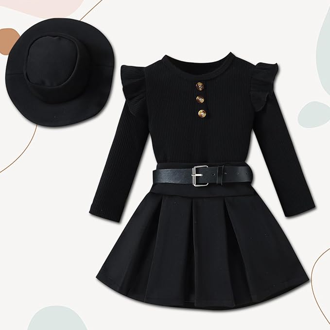 Fernvia Toddler Baby Girl Fall Winter Skirt Set Turtleneck Ribbed Long Sleeve T-Shirt Top & Plaid Skirts Dress 2Pcs Outfits