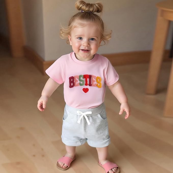 Douhoow Baby Girl Outfits Letter Print Short Sleeve Baby Girl Tops and Toddler Shorts 2 Pcs Girls Summer Clothes