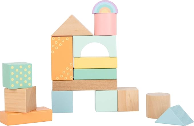 Small Foot- 50 Pastel Wooden Building Block Playset- Stacking Toys for Boys and Girls Ages 12+ Months-Montessori-Perfect for Birthdays and Holidays