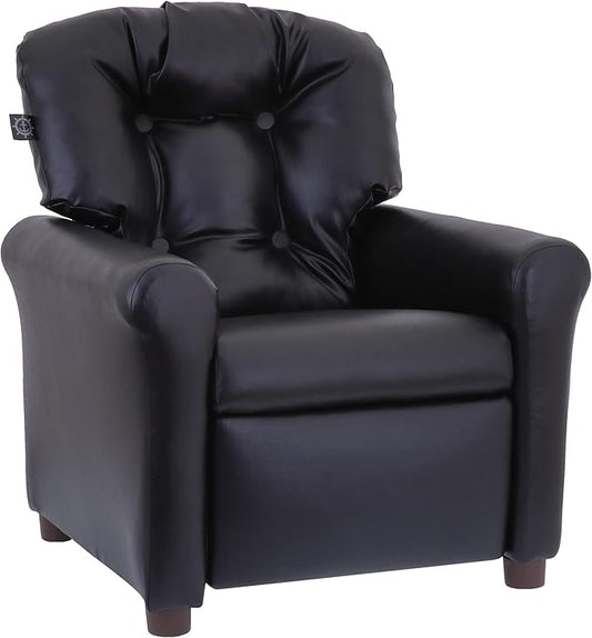 The Crew Furniture Traditional Kids Recliner, Toddler Ages 1-5 Years, Pu Faux Leather, Black