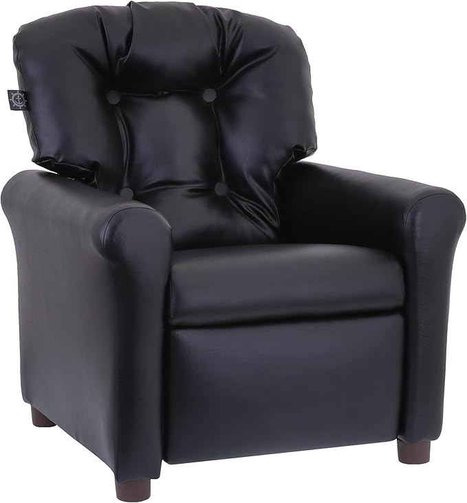 The Crew Furniture Traditional Kids Recliner, Toddler Ages 1-5 Years, Pu Faux Leather, Black