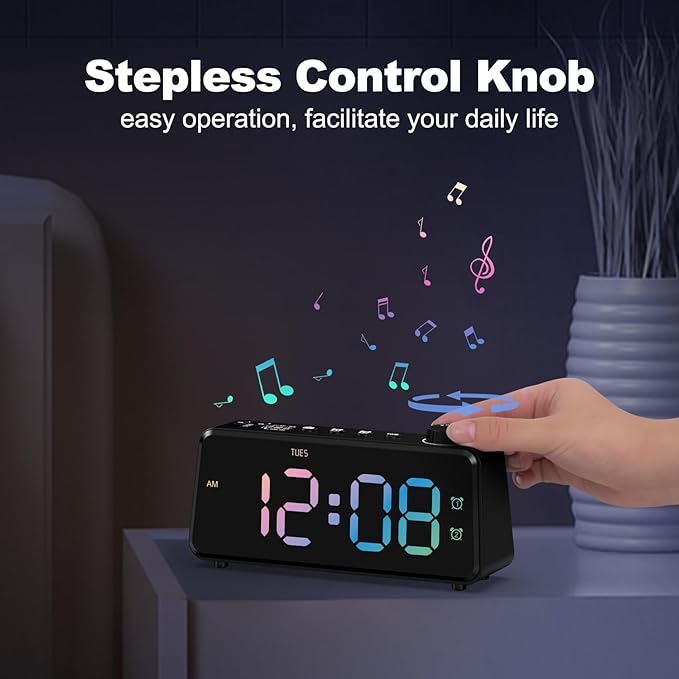 ANJANK Digital FM Radio Alarm Clock for Bedroom, 6.5'' Large Colorful Display for Kids Teens, Weekday/Weekend Dual Alarm, 0-100% Dimmable Brightness, Small Desk Clock with USB Charging Port
