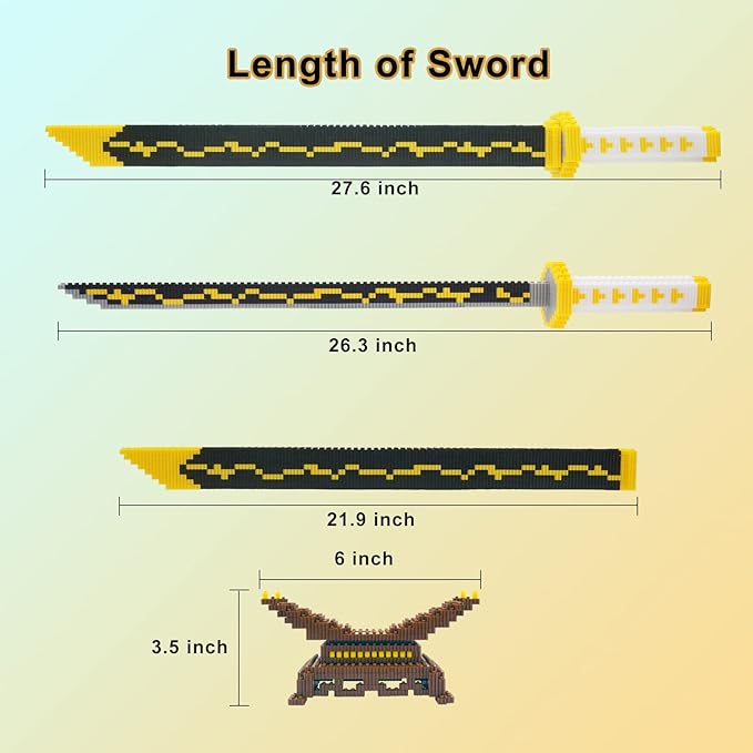 Anime Demon Slayer Sword Building Kit Set, 27.8in Cosplay Zenitsu Sword Building Blocks Toy Set with Scabbard and Stand, Samurai Katana Gift for Adults and Kids (1000+ Pieces)