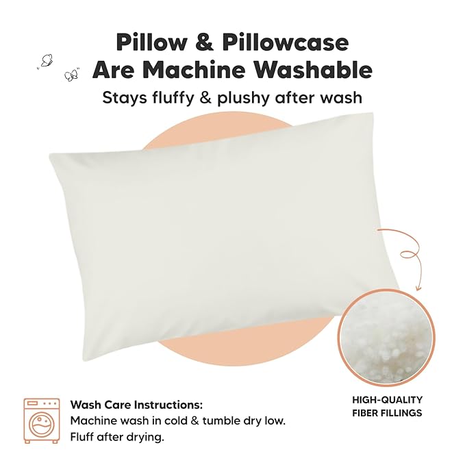 Toddler Pillow with Pillowcase - 13x18 My Little Dreamy Pillow, Organic Cotton Toddler Pillows for Sleeping, Kids Pillow, Travel Pillows, Mini Pillow, Nursery Pillow, Toddler Bed Pillow (Pearl Gray)