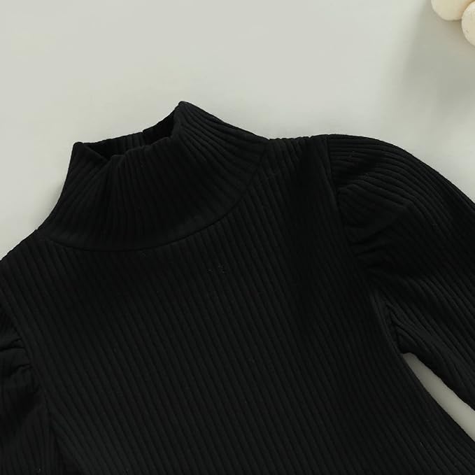 Fernvia Toddler Baby Girl Fall Winter Skirt Set Turtleneck Ribbed Long Sleeve T-Shirt Top & Plaid Skirts Dress 2Pcs Outfits