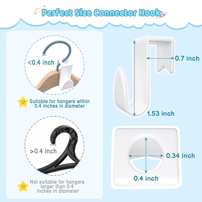 4our Kiddies Baby Hangers Space Saving(18 Pcs), Heavy Duty Metal Kids Closet Clothes Organizer for Nursery, Connector Hooks for Girl Boy Toddler Child Clothes, Fit Most Hangers