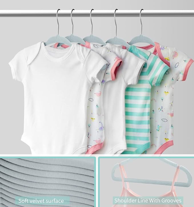 Kids Velvet Hangers 30 Pack, 11 Inch Size Non-Slip Baby Hangers, Space-Saving Nursery Hangers, Perfect Infant/Toddler Clothes Hangers for Daily Use(Blue)