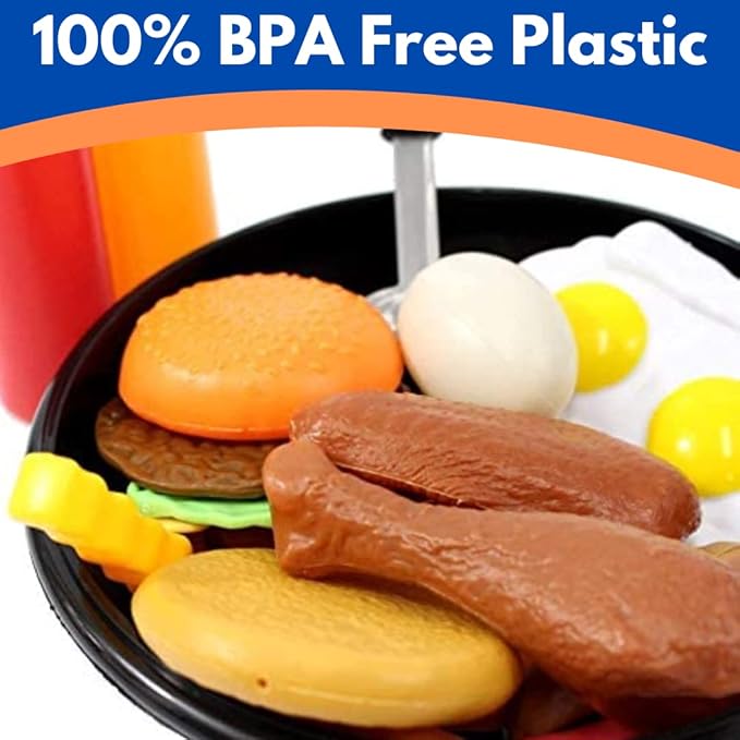 25 PCS Play Food Kids Toy Set with Frying Pan Skillet and Spatula - Kitchen Cooking Pretend Play Toy Grill Set for Toddlers Kids