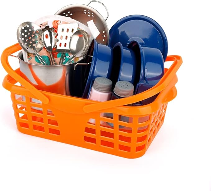 Kids Play Kitchen Toy Accessories Set Toddler Cooking Playset Colorful Stainless Steel Pots and Pans Birthday Gifts for 3+ Girls Boys (Blue)