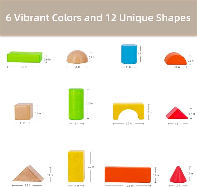 80pcs Wooden Building Blocks Set for Toddlers - Natural & Colorful Stacking Blocks with Carrying Bag - Educational Preschool Montessori Learning Toys - Perfect for Kids Ages 18 Months up
