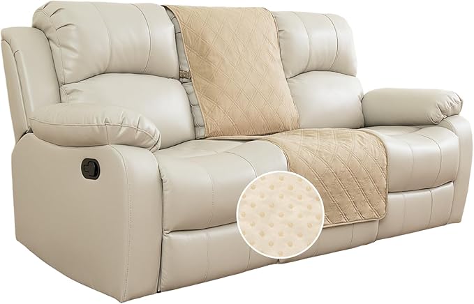 TOMORO Non-Slip Recliner Sofa Cover - 100% Waterproof Recliner Chair Slipcover Furniture Protector, Washable Couch Cover with Elastic Straps for Dog and Kids, Beige, 23 Inch Middle