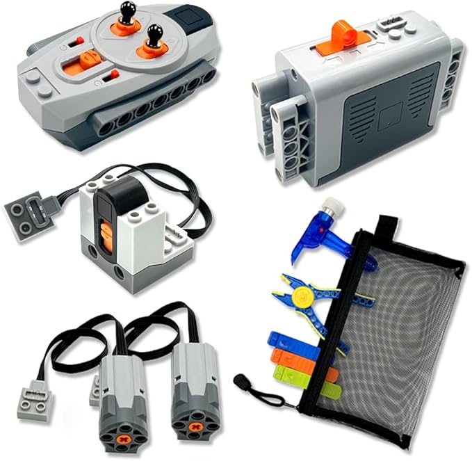 5-in-1 Motor Kit Compatible with Lego Technic：M Motor,Battery Box,2.4G Receiver,Remote Control， with Building Block Tool Kit：Brick Separator, Multi-Use Hammer, Block Pliers